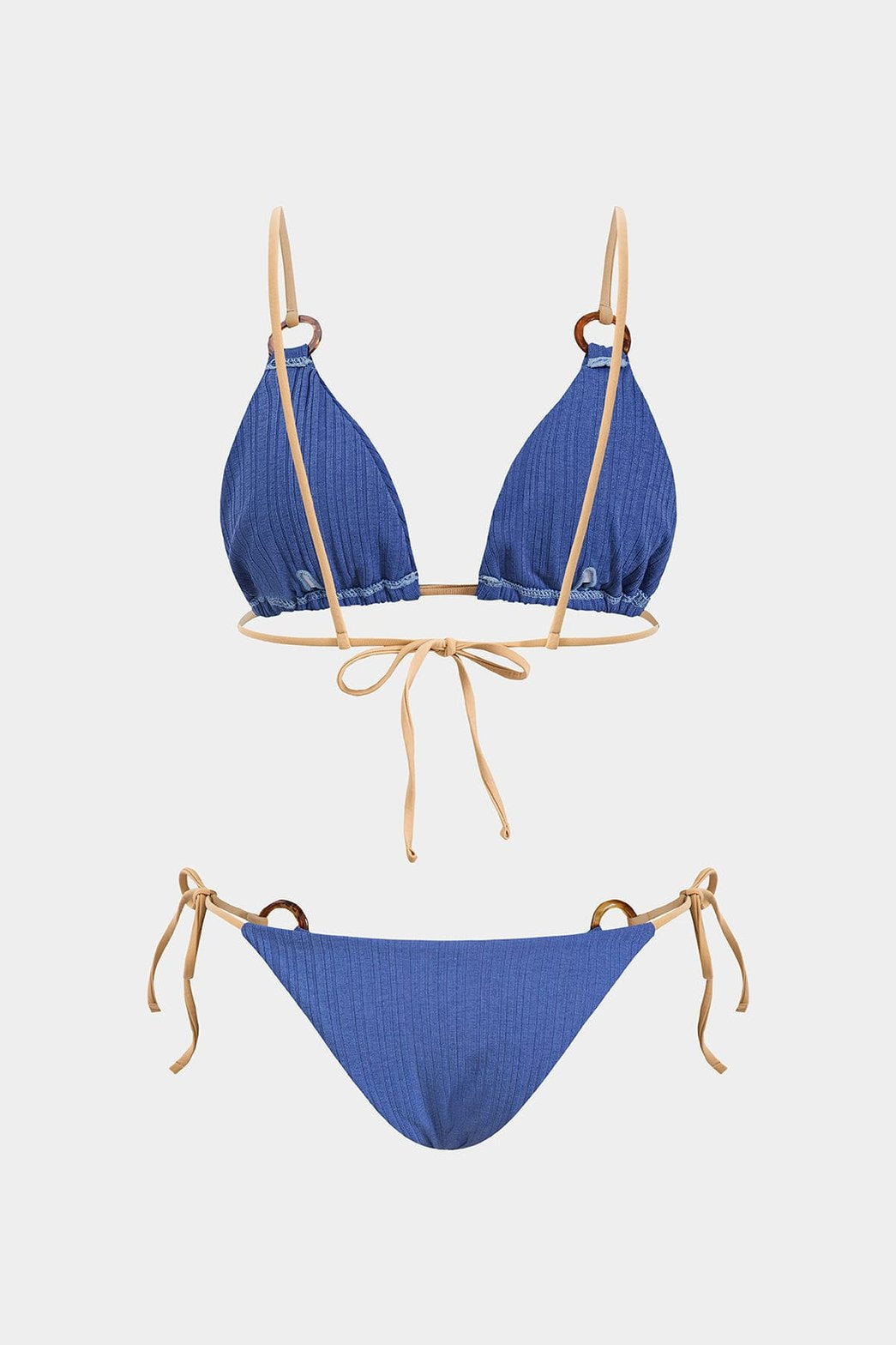 Bikini froncé bleu vue de dos vague