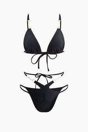 Maillot de bain deux pièces avec détails perlés vague