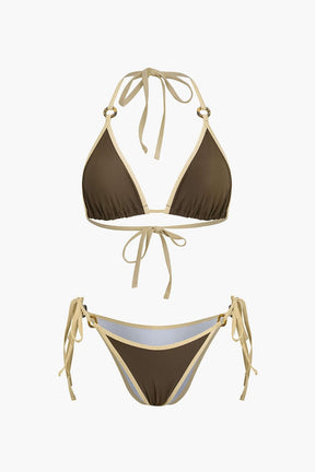 Bikini à liens contrastés vue latérale vague