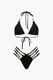 Bikini métallisé noir vue de face soleil