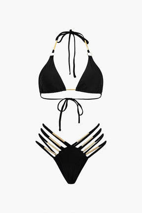 Bikini métallisé noir vue de face soleil