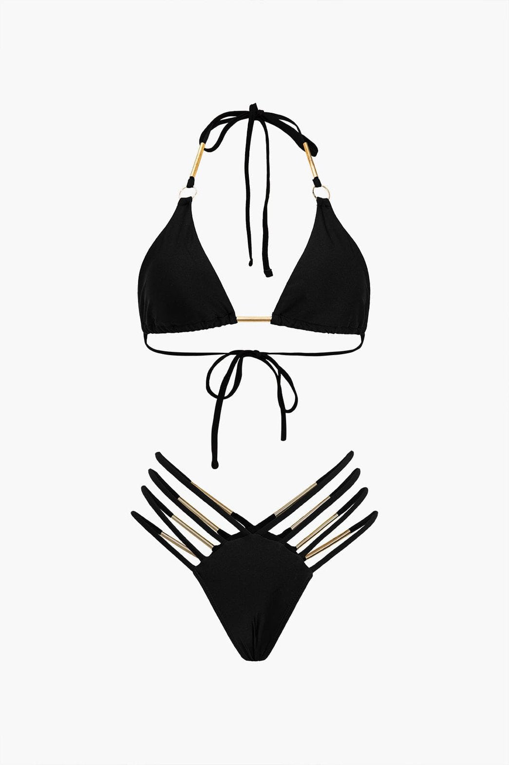 Bikini métallisé noir vue de dos vague