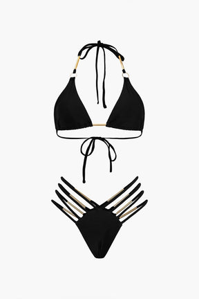 Bikini métallisé noir vue de dos vague