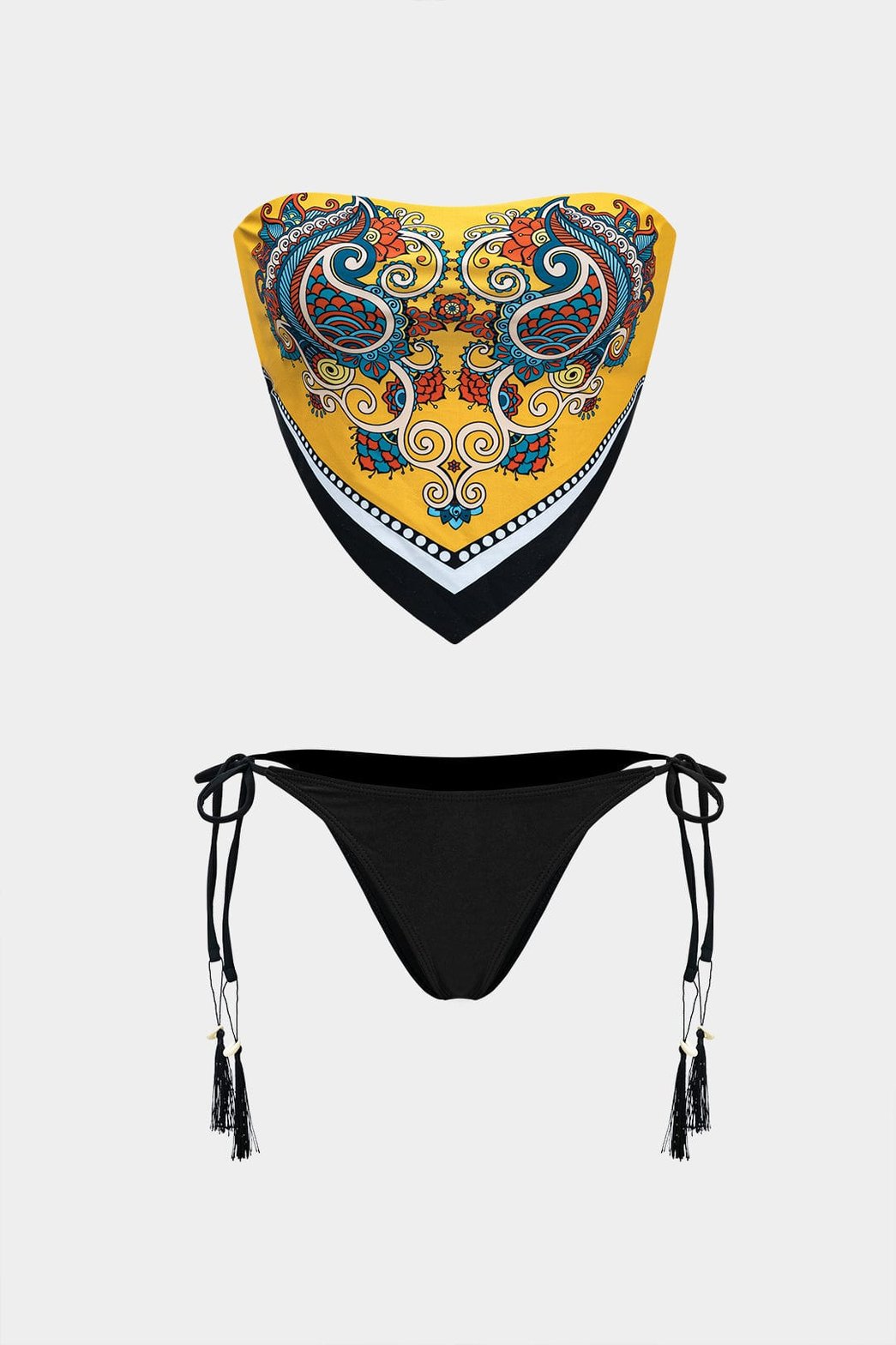 Bikini motif oriental jaune et noir soleil