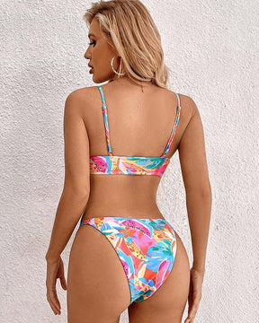 Bikini motif fruits et fleurs vue latérale brise