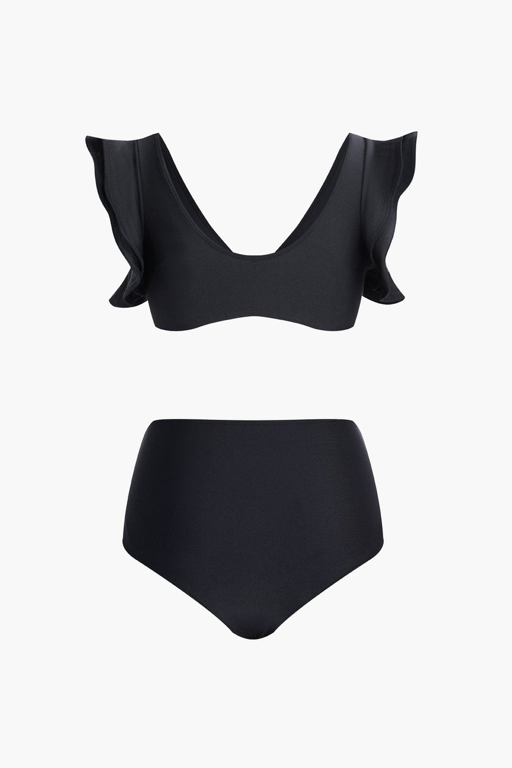 Bas de bikini noir taille haute avec détail doré vague