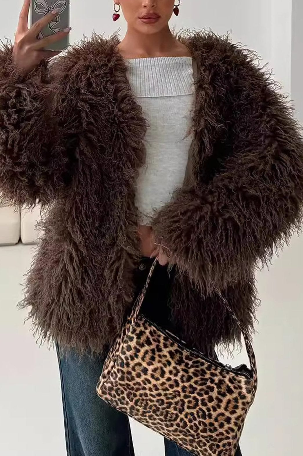 Blazer fourrure marron élégant doux