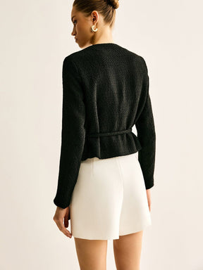 Blazer noir ceinturé détail matière vent