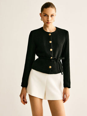 Blazer noir ceinturé vue de côté chic nuage
