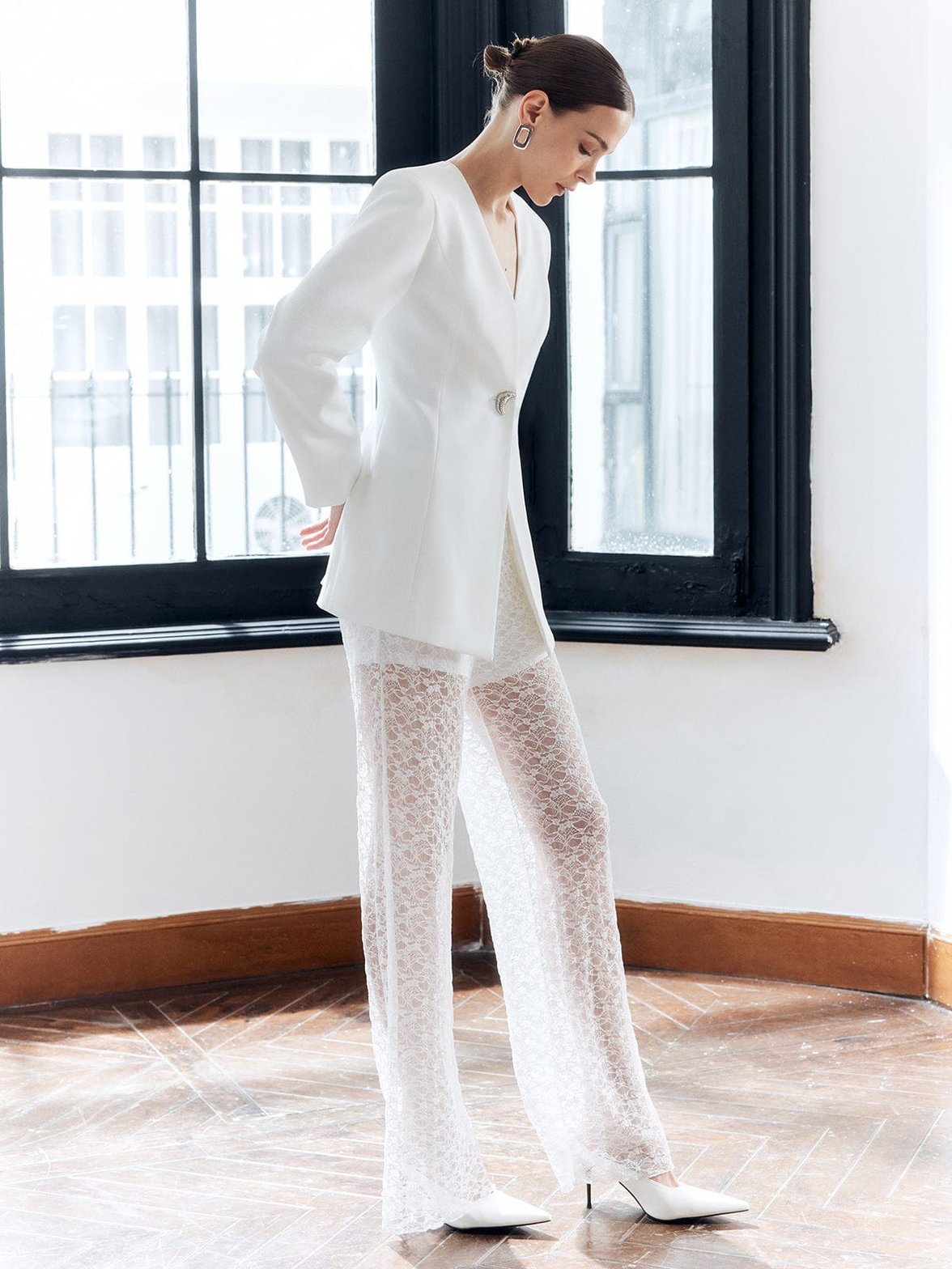 Blazer blanc coupe ajustée lune