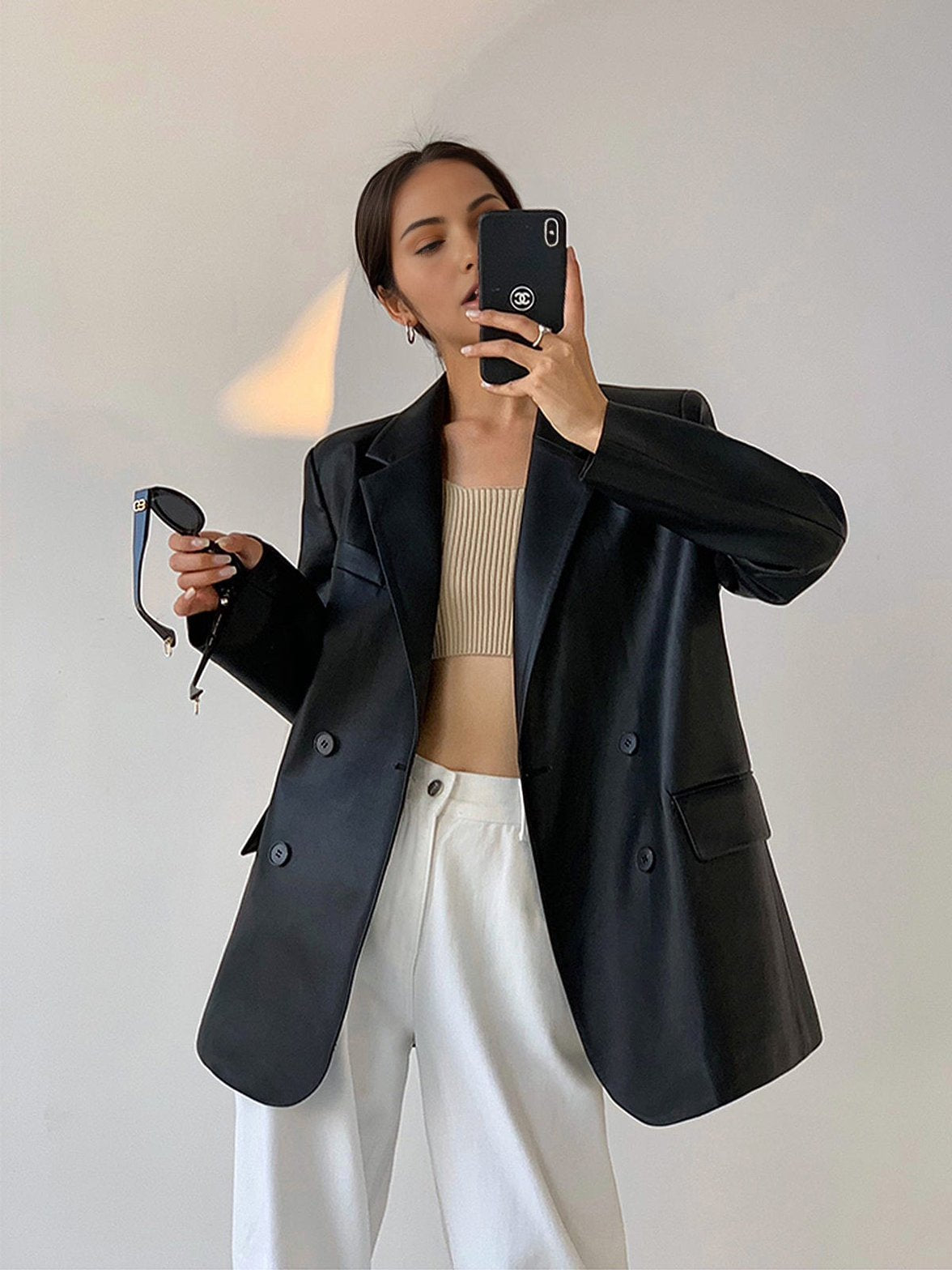 Blazer simili cuir détail des manches éclat