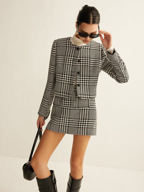 Blazer pied-de-poule détail boutonnage gracieux