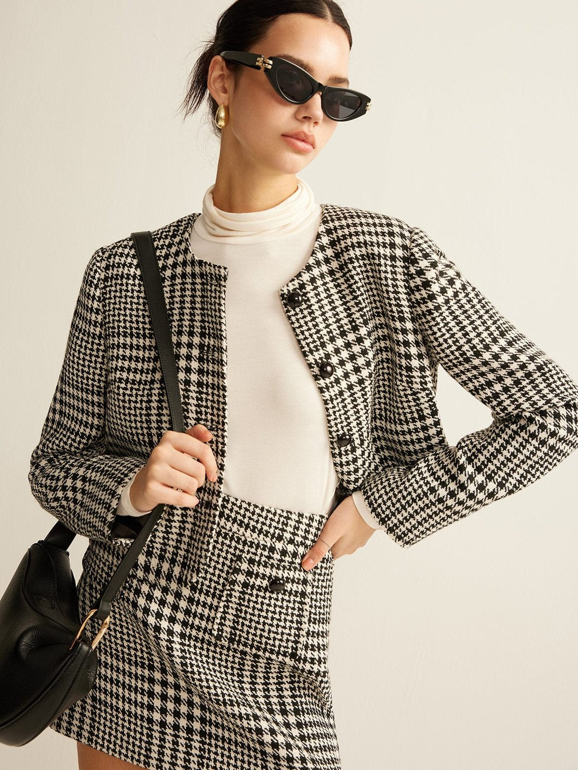 Blazer pied-de-poule vue côté chic