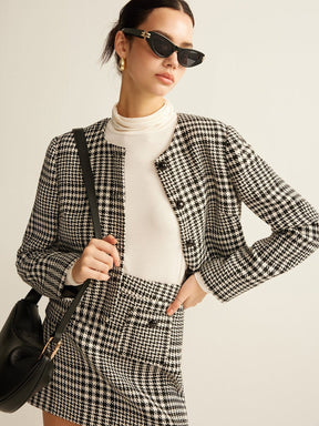 Blazer pied-de-poule vue côté chic