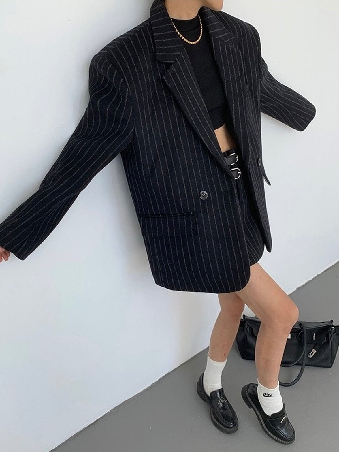 Vue latérale blazer rayé - Rubis