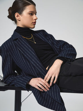 Blazer tweed rayé bleu marine élégant - Étoile