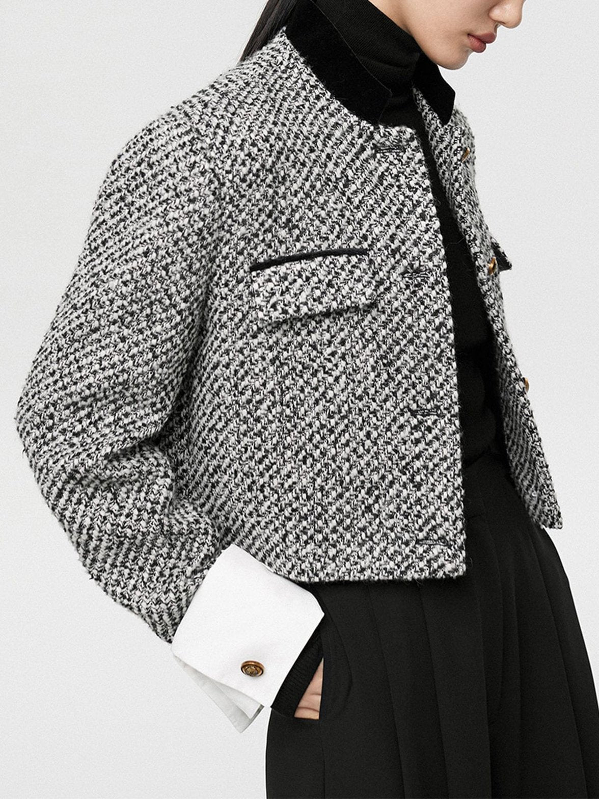 Blazer tweed noir et blanc coupe ajustée - cristal
