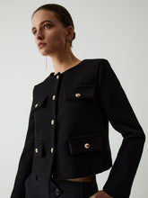 Blazer tweed noir élégant avec boutons dorés - Harmonie