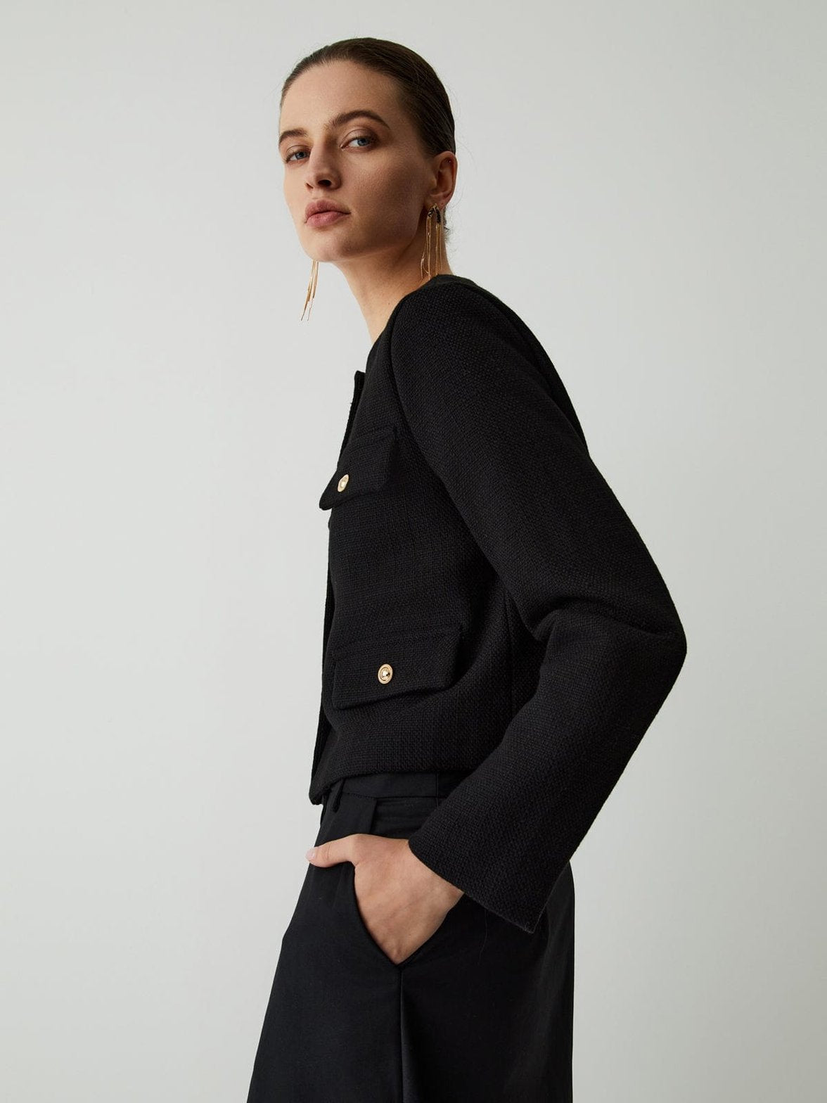 Détail poches blazer tweed - Raffinement