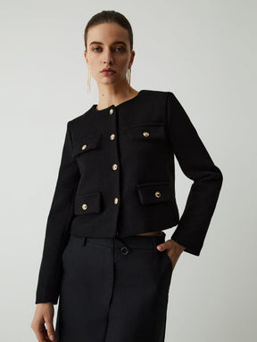 Vue de côté blazer tweed noir - Éclat