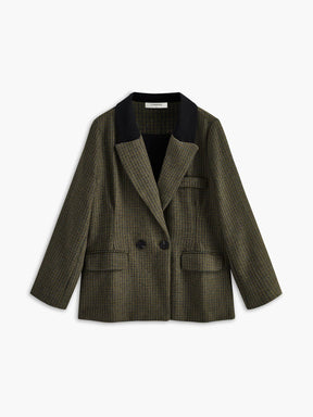 Blazer tweed vintage à carreaux vue de face soleil