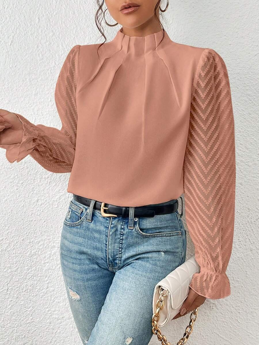 Blouse élégante col montant crystal