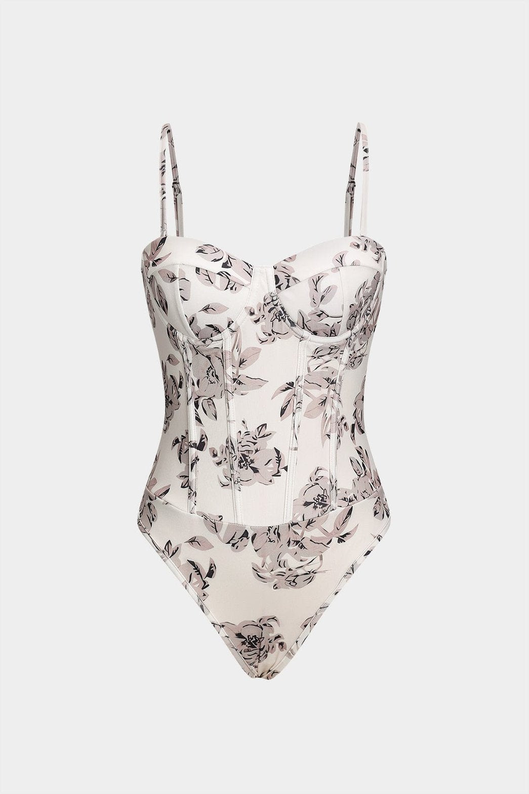 Body corset floral blanc vue de face doux