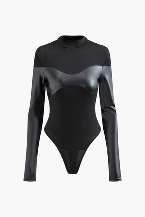 Body noir simili-cuir col montant velours