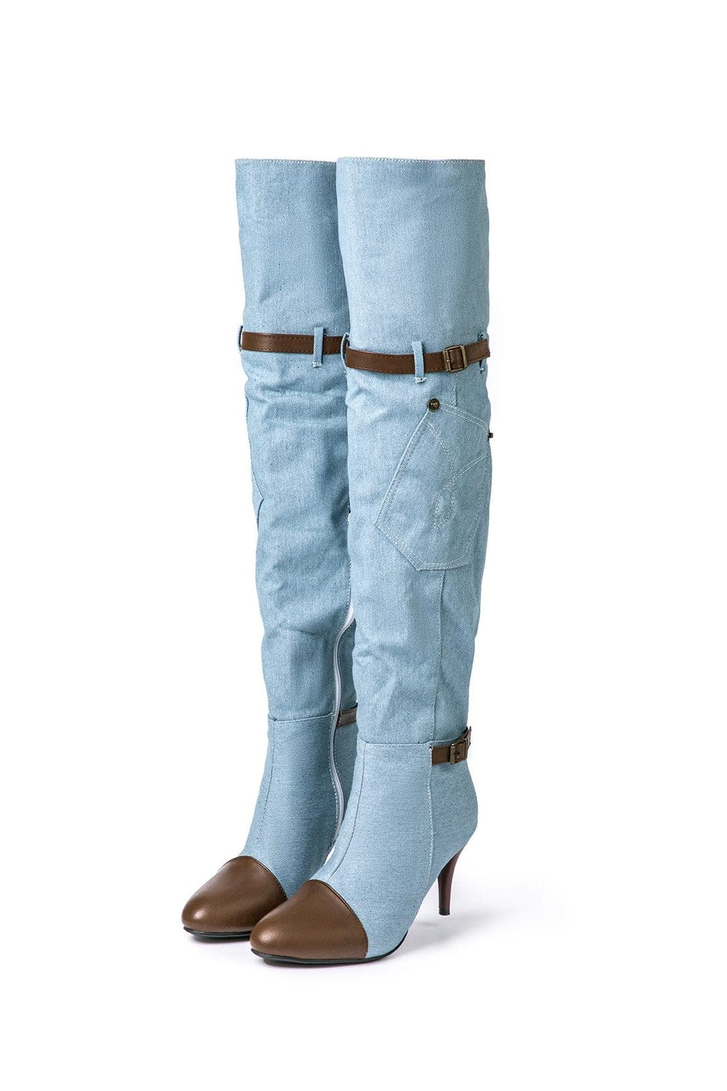 Bottes cuissardes en denim bleu clair élégant soleil
