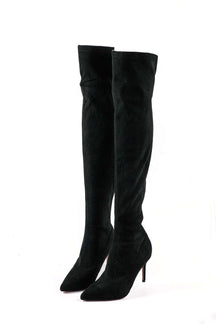 Bottes cuissardes élégantes en suédine noire soleil