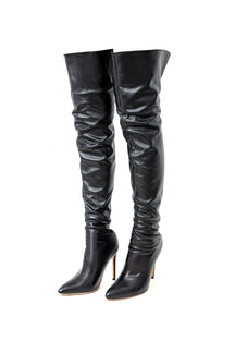 Bottes cuissardes noires élégantes en cuir PU sunrise