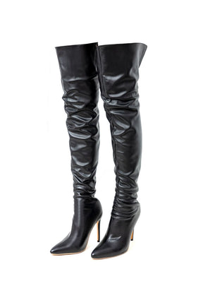 Bottes cuissardes noires élégantes en cuir PU sunrise