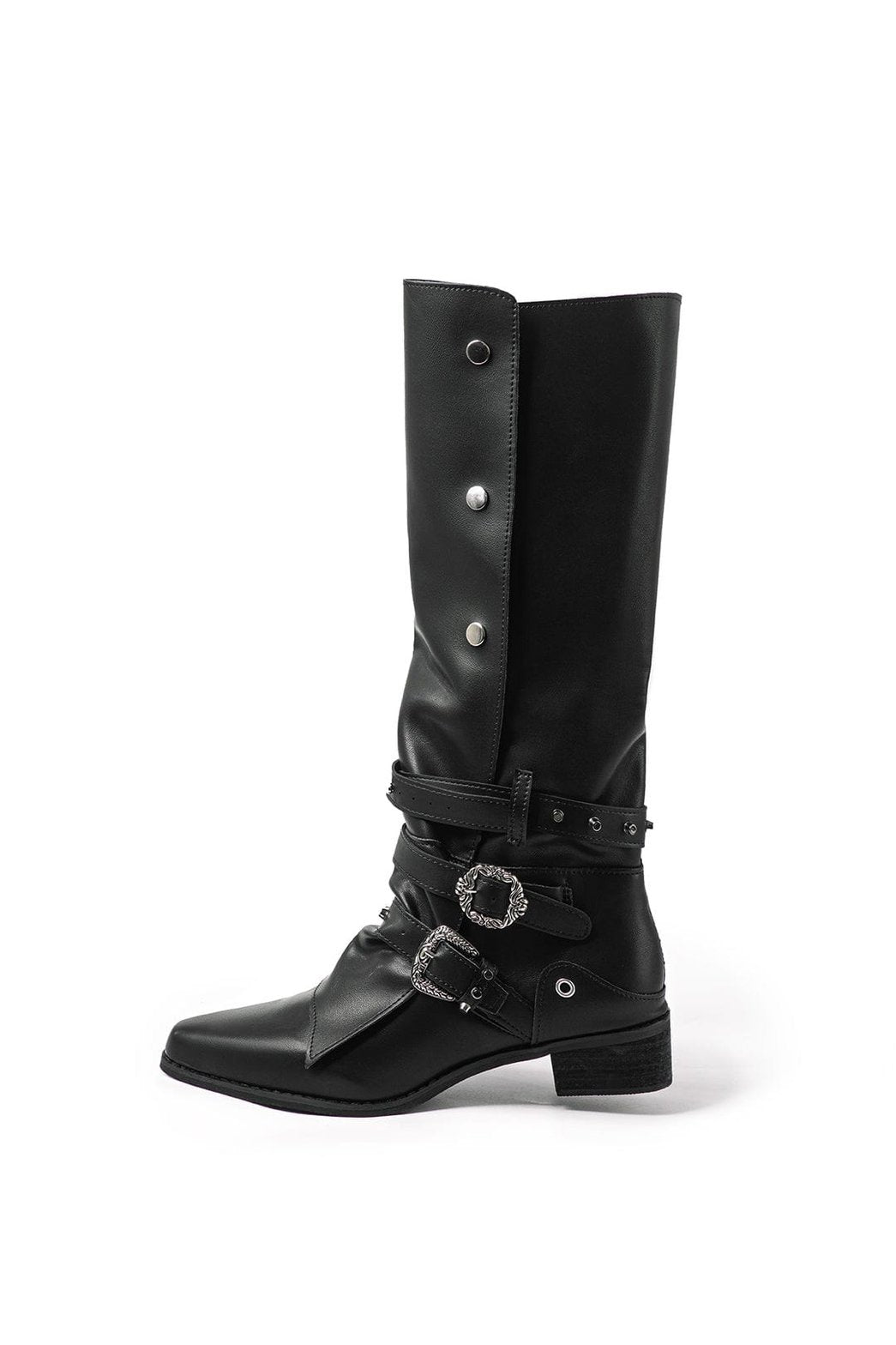 Bottes motardes noires cloutées vue latérale lune