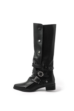 Bottes motardes noires cloutées vue latérale lune