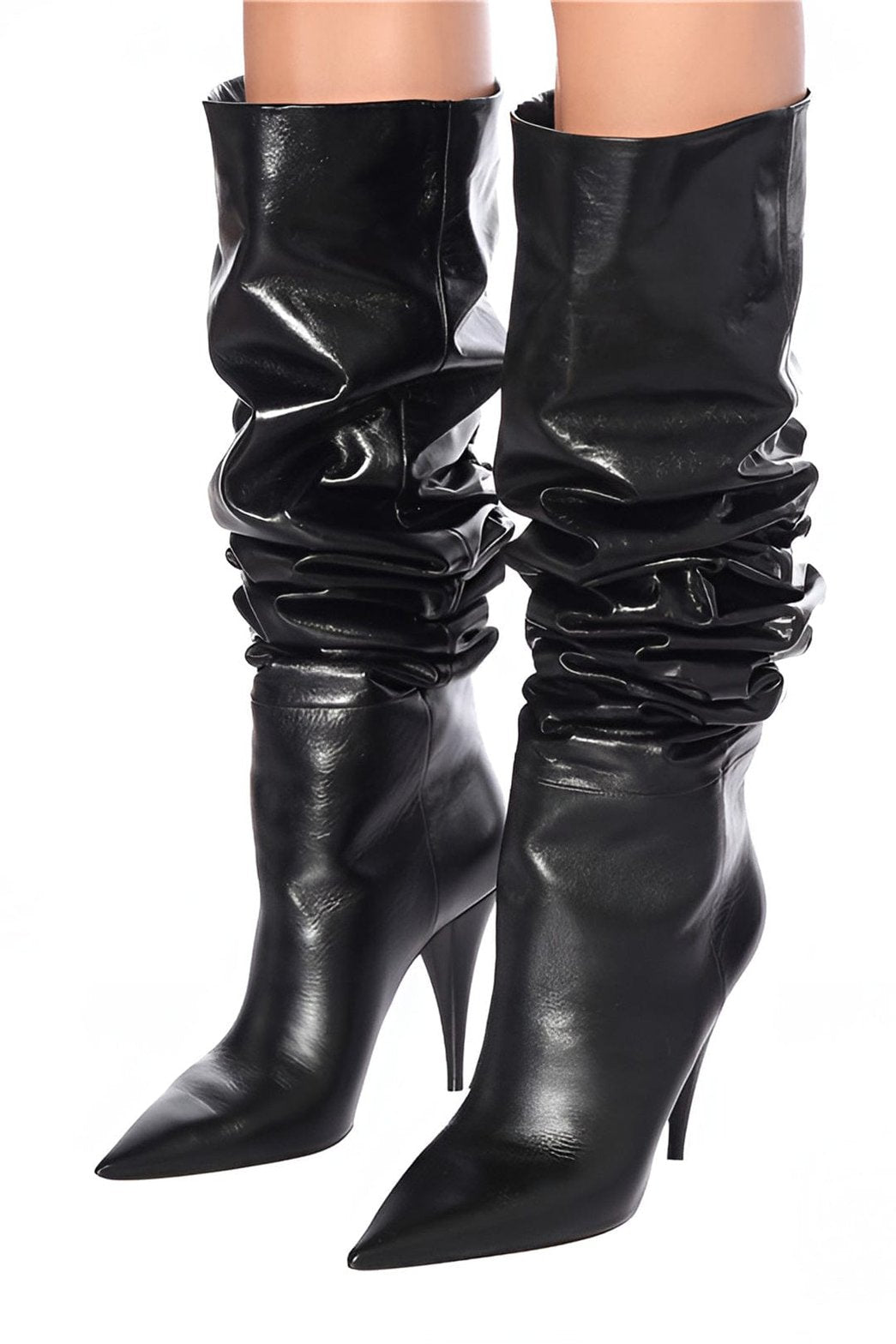 Bottes élégantes bordeaux à talon haut glamour