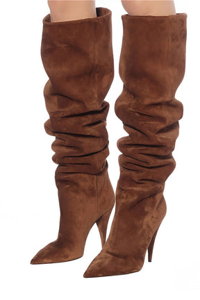 Bottes hautes plissées bordeaux chic