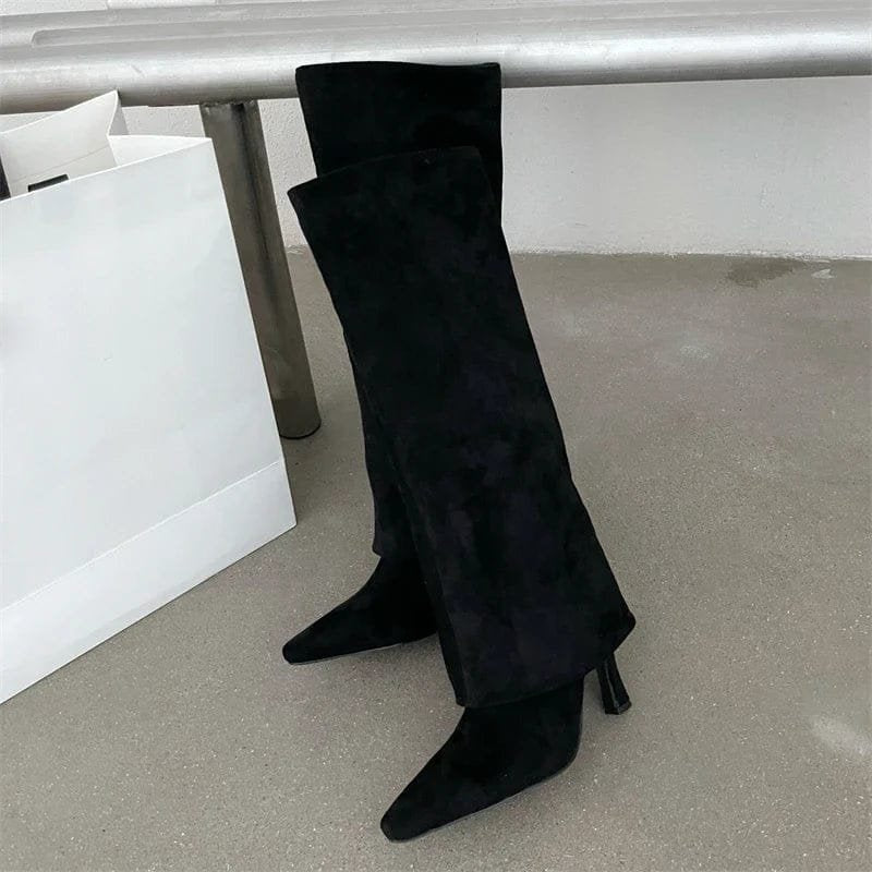 Bottes hautes en velours noir vue latérale - harmonie