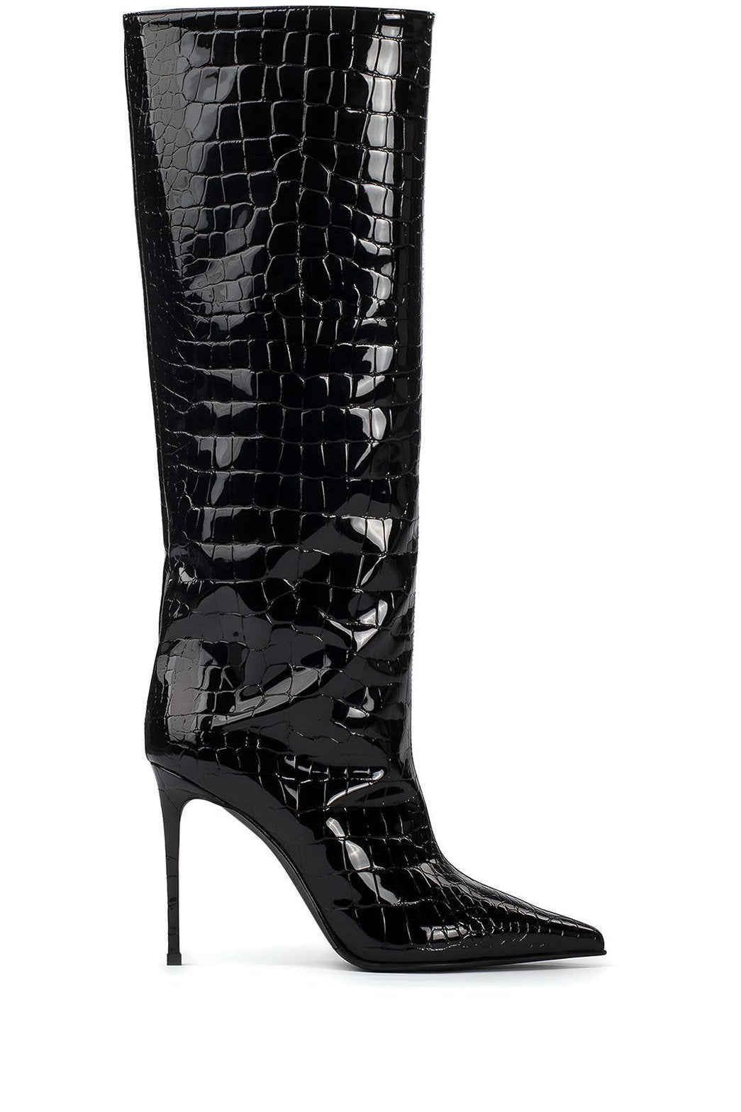 Bottes élégantes noires effet crocodile vue avant étoile