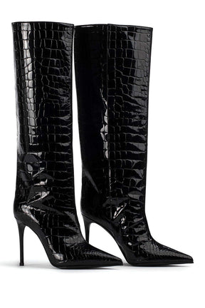 Bottes hautes noires effet croco vue latérale cosmos
