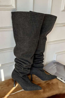 Bottes grises élégantes à talon large céleste