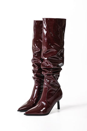 Bottes vernies bordeaux plissées élégantes - Harmonie