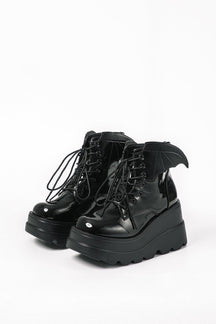 Bottines élégantes en cuir PU noir brillant soleil