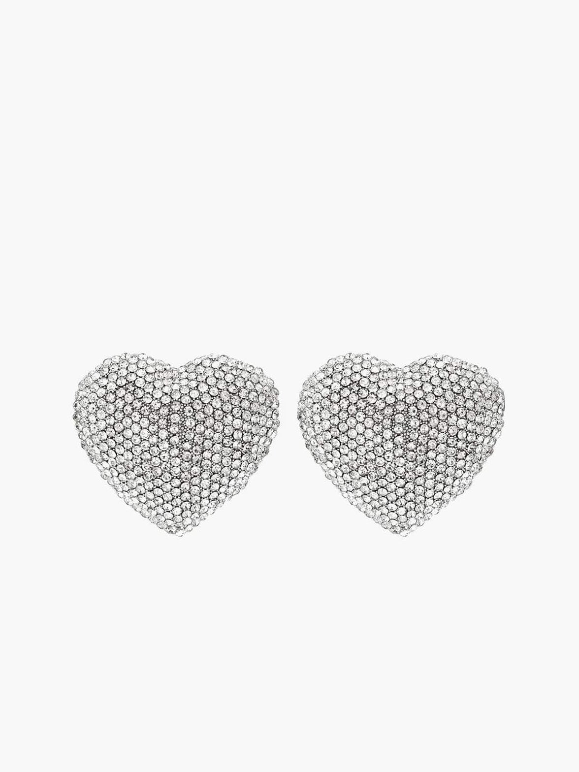 Boucles d'oreilles cœur strass argentées étincelant