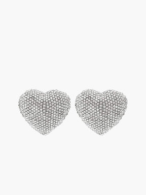 Boucles d'oreilles cœur strass argentées étincelant