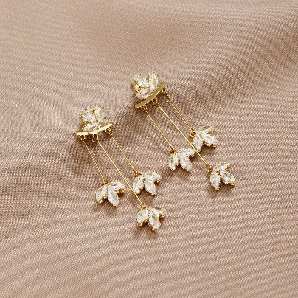 Boucles d'oreilles lotus cascade en cristal doré soleil