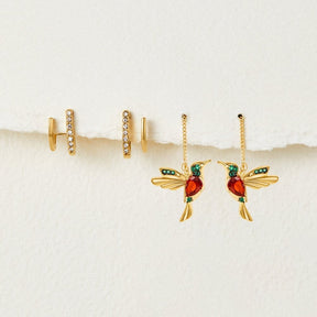 Boucles d'oreilles colibri cristal détail chaîne harmonie