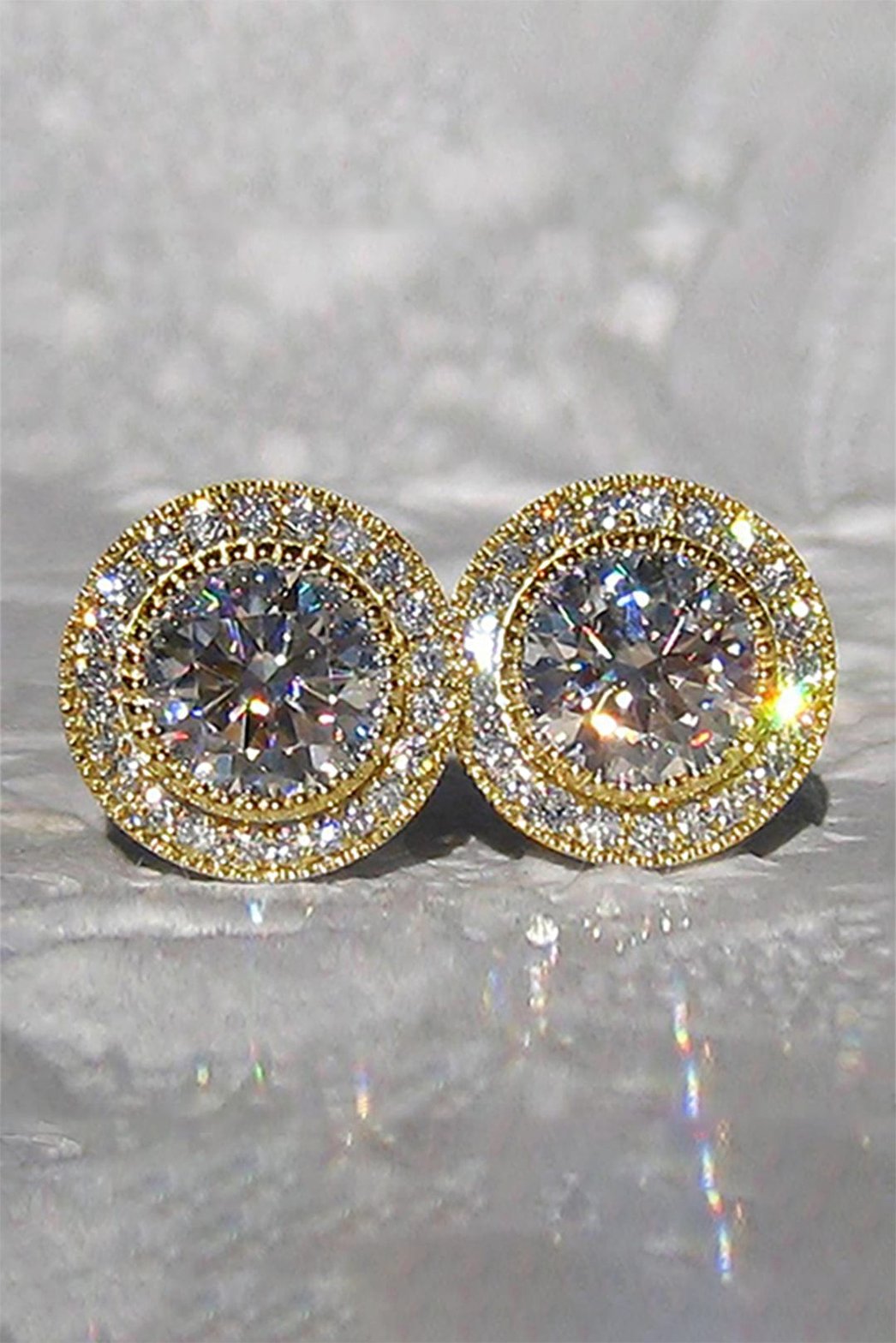 Boucles d'oreilles rondes cristal doré étincelant lumière