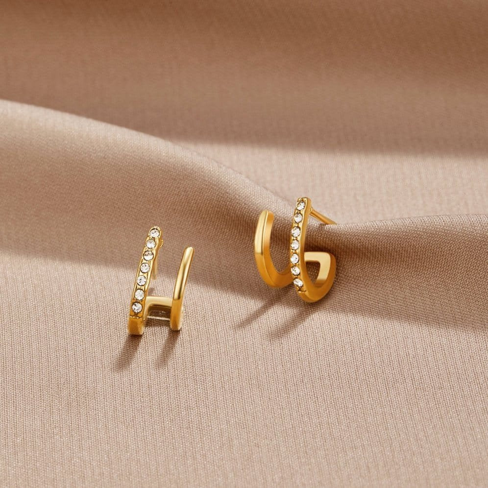 Boucles d'oreilles double cristal or 18K élégance