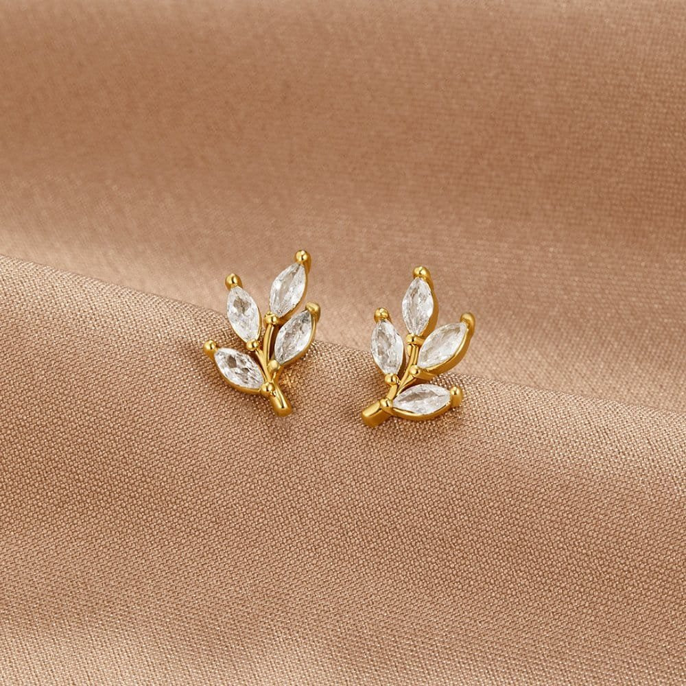 Boucles d'oreilles feuille cristal plaqué or étincelant