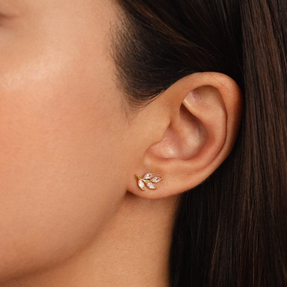 Puces d'oreilles cristal forme feuille élégant